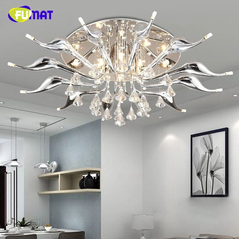 

FUMAT Modern Ceiling Lamps Creative K9 luminaria LED Swans Ceiling Lights Office Light Fixture Living Room Crystal Ceiling Lamp
