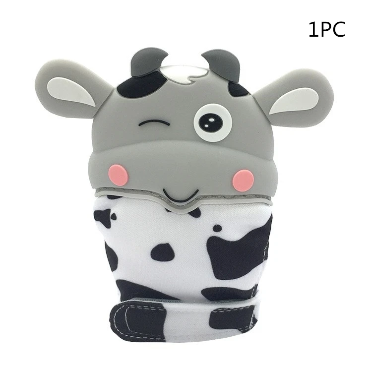 grey cow Bpa бесплатные силиконовые перчатки-прорезыватели для зубов, детские перчатки-прорезыватели, безопасные перчатки-пустышки для зубов, для малышей, жевательные, для тренажерного зала, игрушка для укуса, для остановки сосания большого пальца - Цвет: grey cow