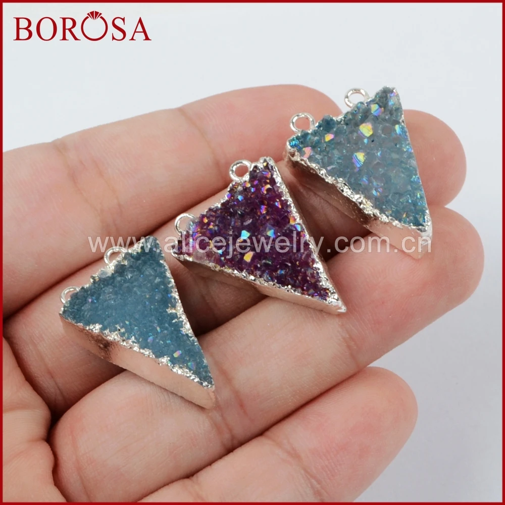 BOROSA треугольник натуральный серебристый цвет Drusy Кристалл чистого