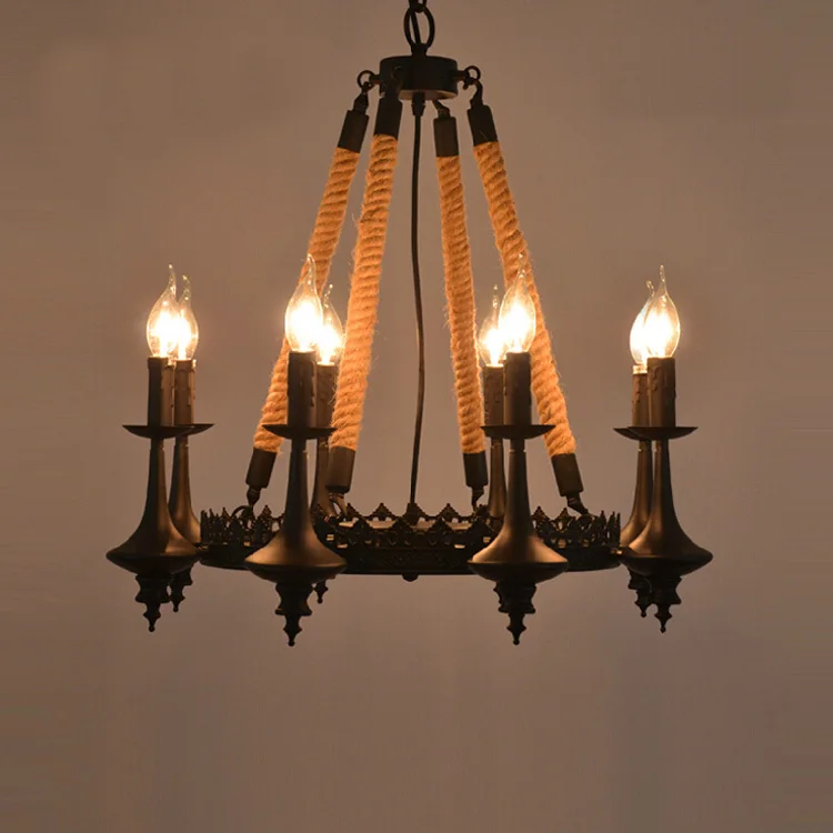 Американский винтажный Лофт веревка лампа Люстра Арт Деко кованого железа