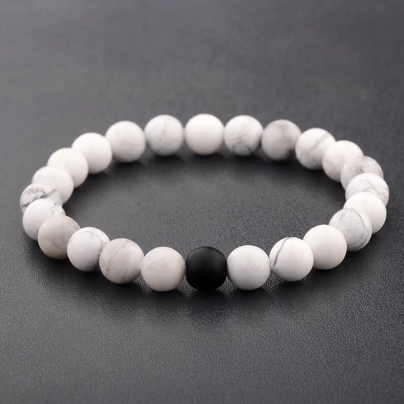 Amader Charm браслет для пары Classic натуральный камень белый и черный инь янь из бисера