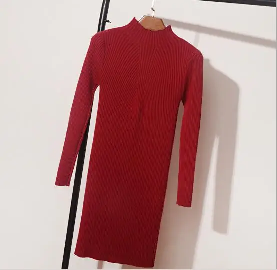 Fdfklak весенне осеннее платье с воротником под горло вязаное шерстяное плотное