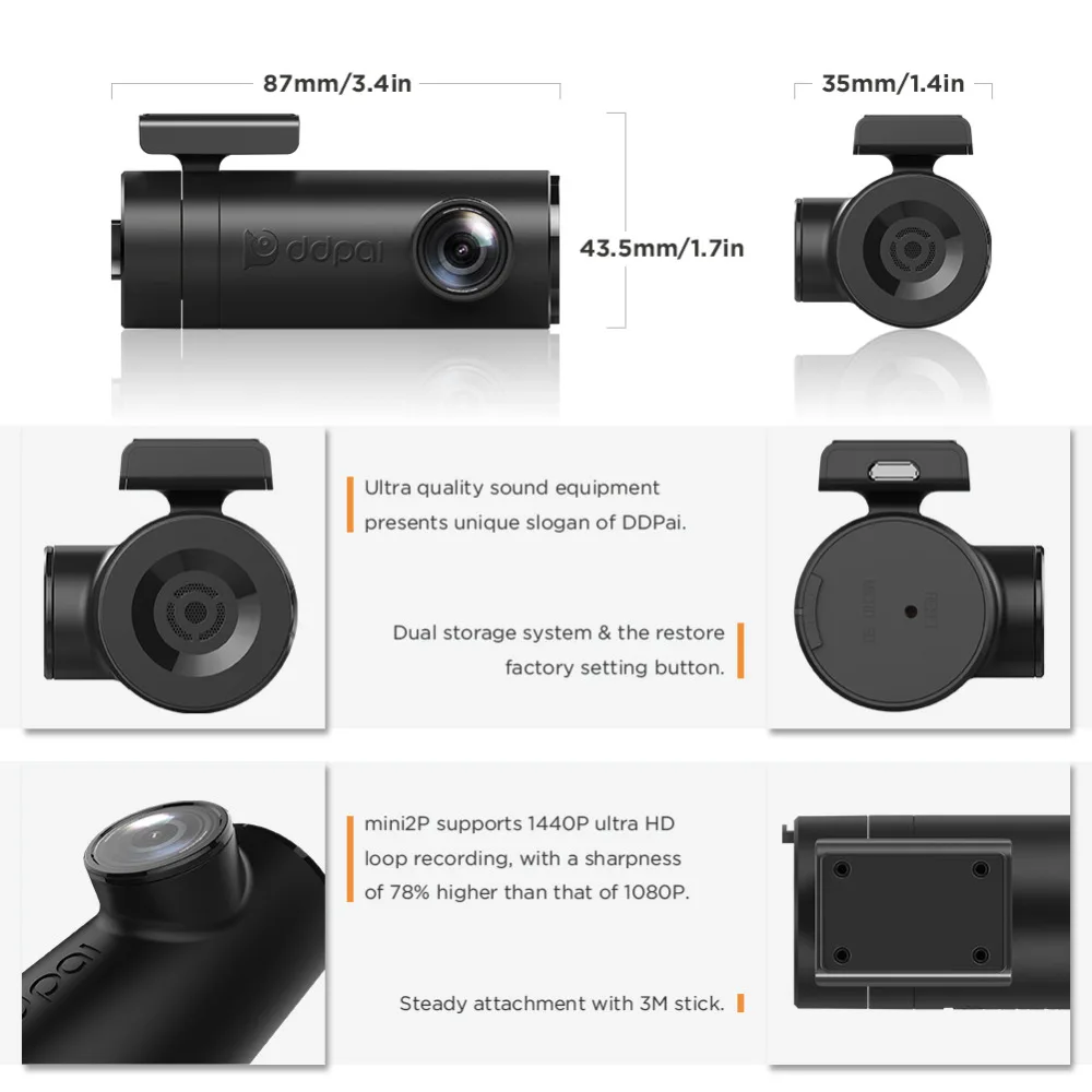 DDPai mini2P 1440 P Ultra HD Wi Fi регистраторы искажения объектив Автомобильный DVR