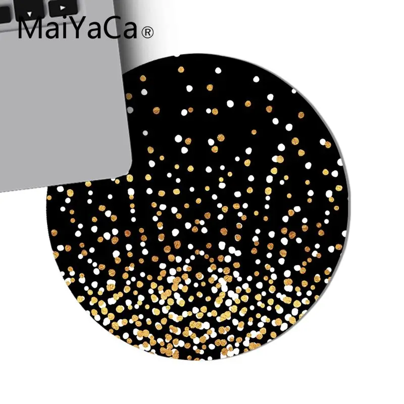 Маленький круглый коврик для мыши MaiYaCa с плавающими точками черный и золотой на