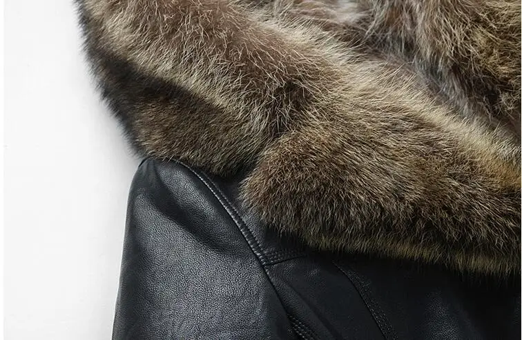 Мужская кожаная куртка из натурального меха енота, пальто, зимняя одежда, топы из овчины, Утепленные Пальто, зимняя одежда, ветровка, роскошная