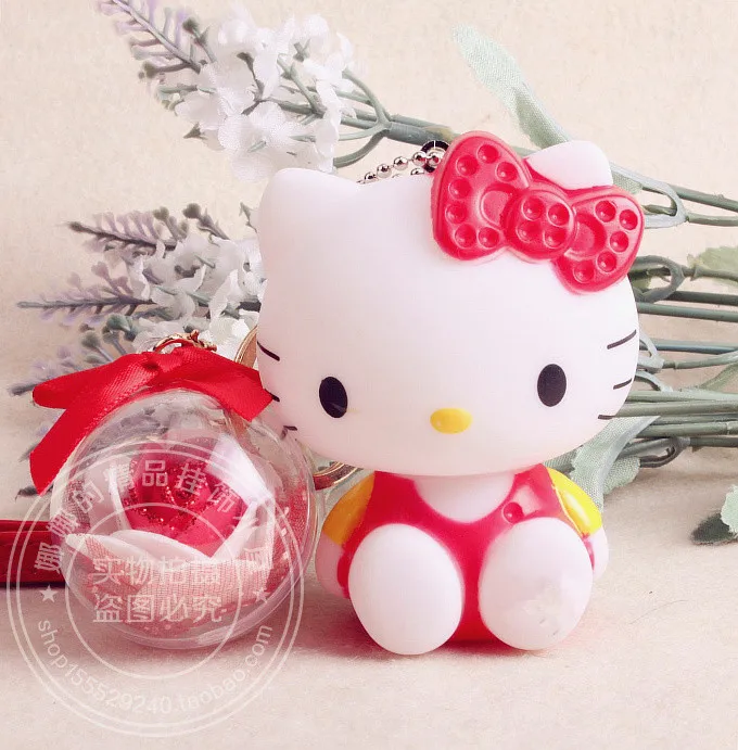 Прекрасный Мультфильм Аниме Hello Kitty Розовый Cat Банни Настоящее Кролика Помпоном