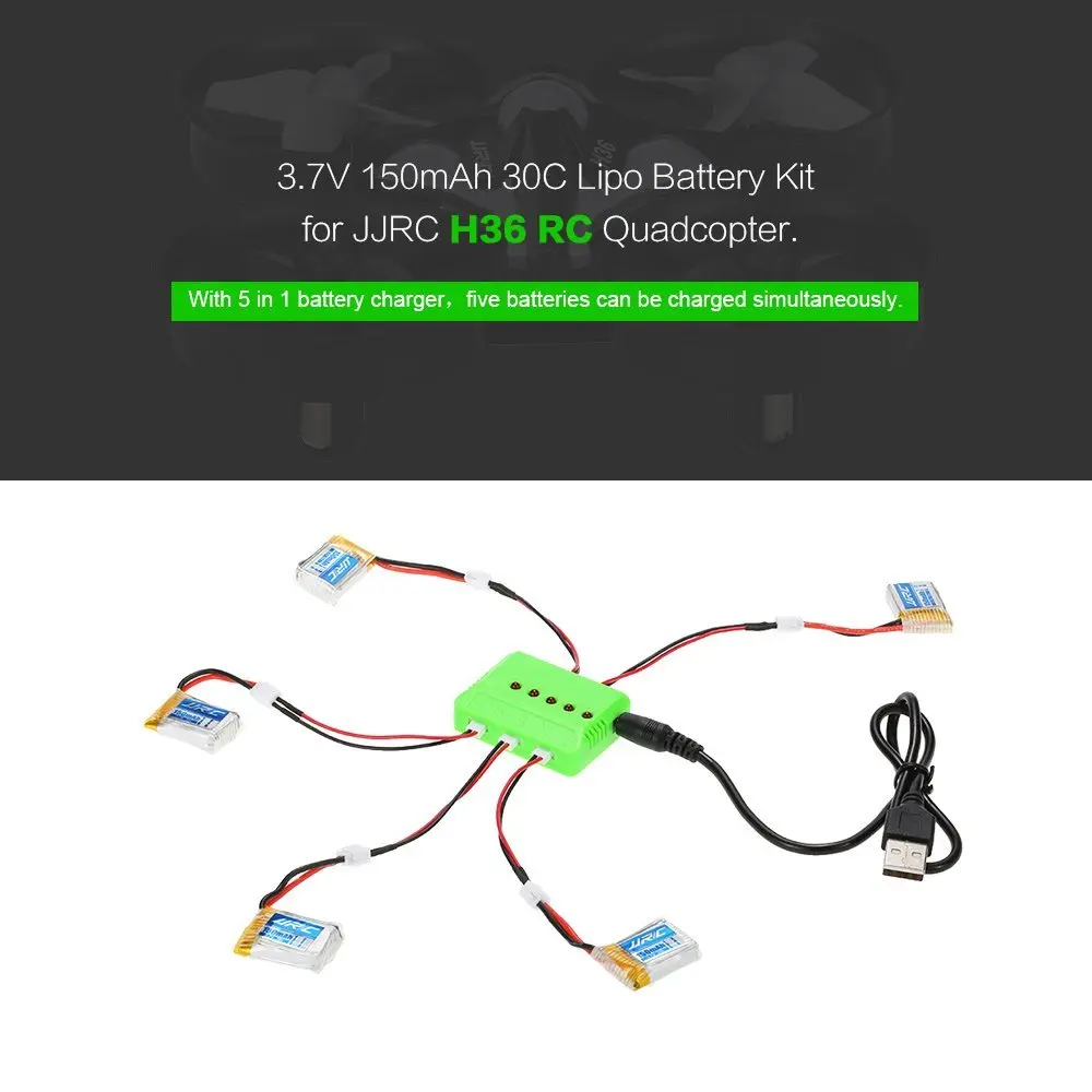 5pcs Original JJRC 3.7V 150mAh 30C Lipo Batteries with 5 in 1 Battery Charger for H36 NiHui NH010 RC Quadcopter Drone | Игрушки и хобби