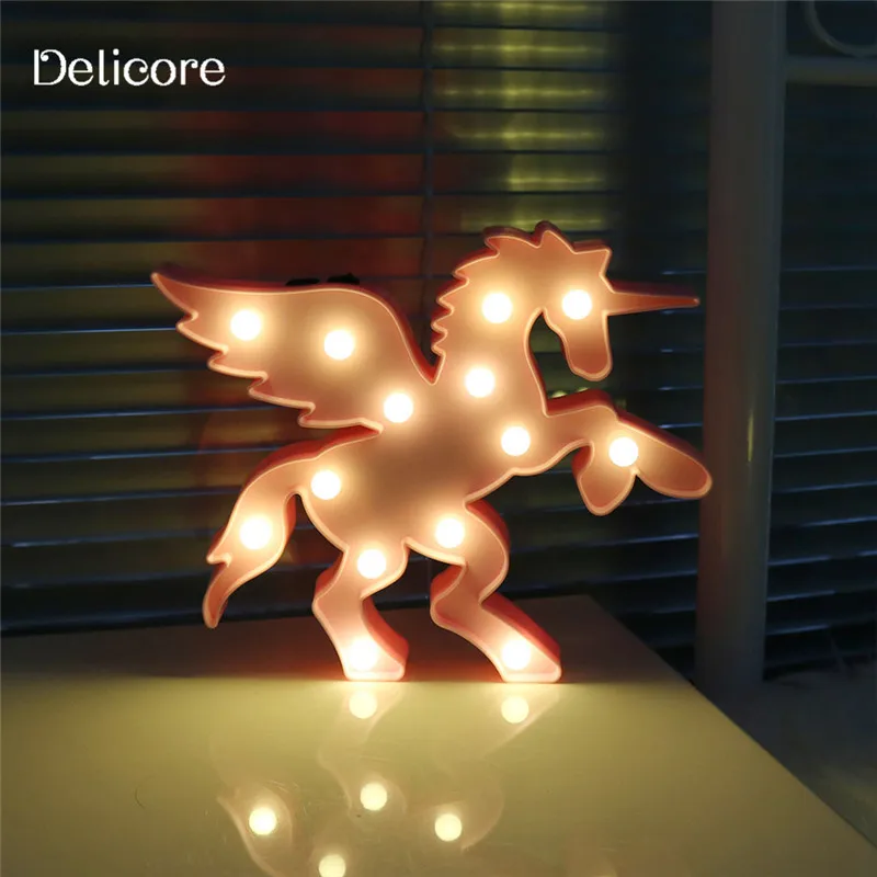 DELICORE 3D животного Led ночные огни Единорог формы шатер лампа с Usb на стене для