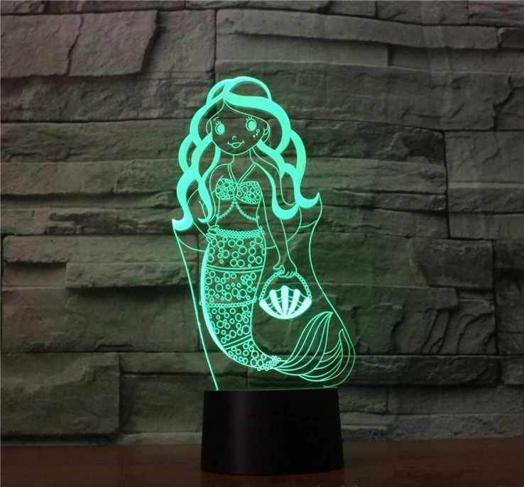 [Seven Neon] Бесплатная доставка Акриловая настольная лампа Русалка 7 цветов 3D Новинка