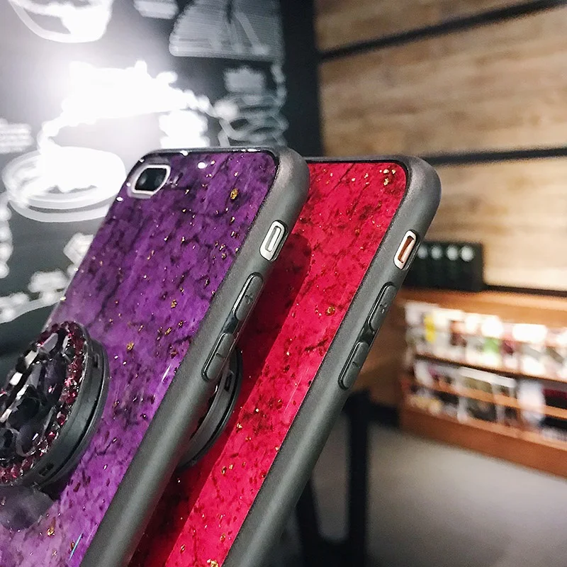 Чехол для Galaxy S 10 9 8 7 plus edge note 9 8 блестящий Мраморный тренд Алмазный кронштейн с меховым шаром ремешок для телефона задняя крышка чехол бренд