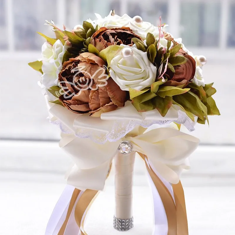 Винтажные Свадебные букеты 3 цветов розовые фиолетовые кофейные с кристаллами