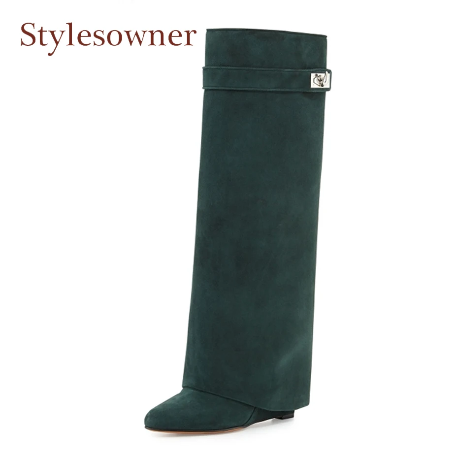 Женские сапоги на танкетке Stylesowner модные уличные до колена из натуральной кожи с