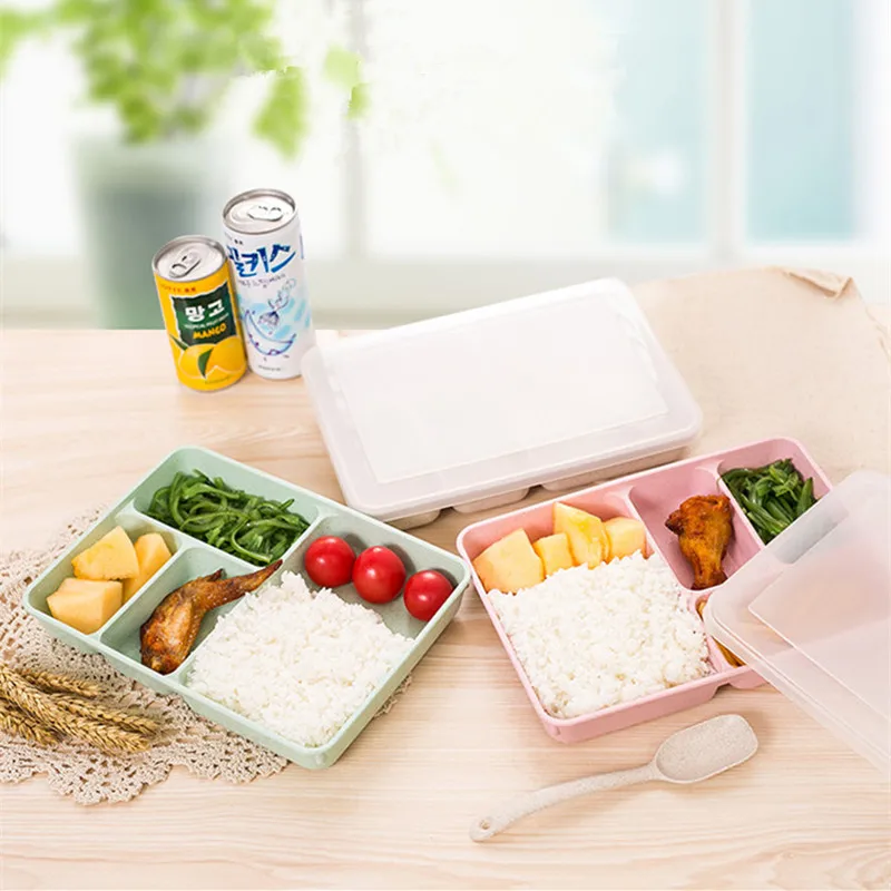 Ланч бокс Пшеничная солома 4 сетки Bento box Портативный экологичный контейнер для