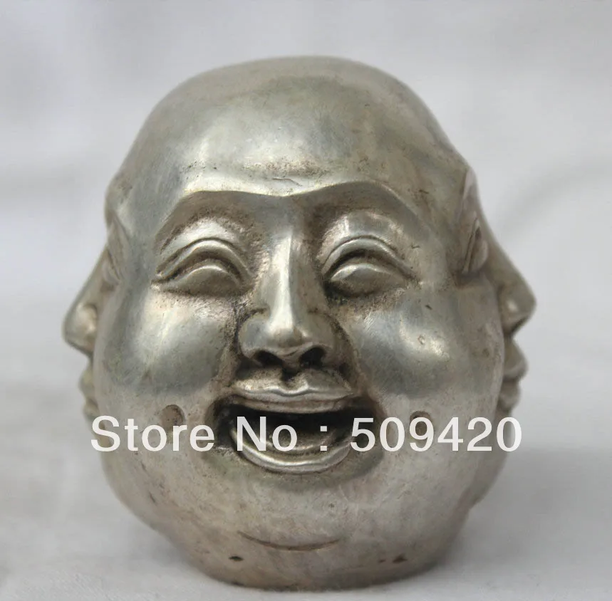 Shipping&gt&gt&gtChina Chinese Buddhism Silver Happy Laugh Cry Angry 4 Face Head Buddha Statue |