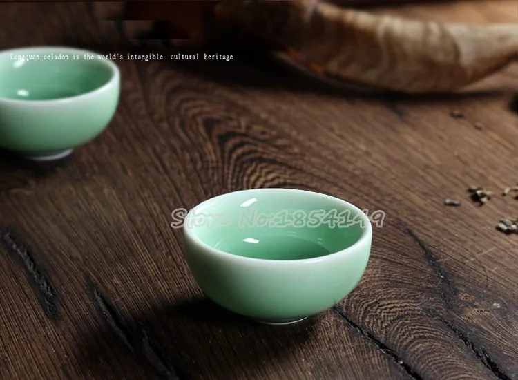 1 шт., китайская печь Longquan Celadon, фарфоровая кунг-фу, чайная чашка и блюдце, чайная чаша, 35 мл, китайский прозрачный чайник, кофейная чашка