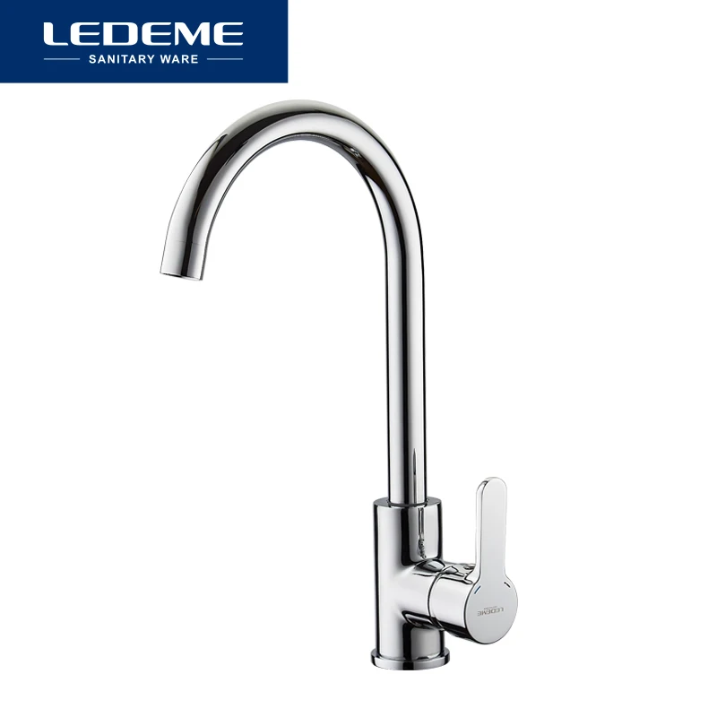 LEDEME Смеситель для кухни высокий с гайкой латунь Цвет: хром L4003|Смесители кухни| |