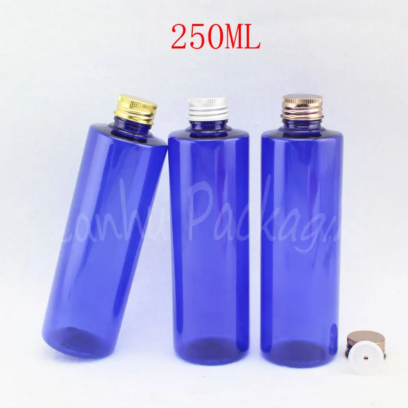 

250ML Blue Plastic Bottle Aluminum Screw Cap , 250CC Shampoo / Shower Gel Sub-bottling , Empty Cosmetic Container ( 25 PC/Lot )