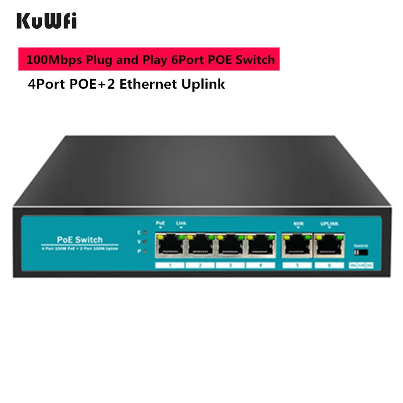 6 портов 100mbps сетевой коммутатор 48В Быстрый Ethernet POE с 4 портами + 1uplink 1 NVR для AP/IP