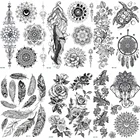 Кружевная черная хна, временная тату-наклейка, Сова, мандала, водонепроницаемая искусственная тату, боди-арт для женщин, 20x12, 5 см, браслет, нарисованный мехенди тату-паста