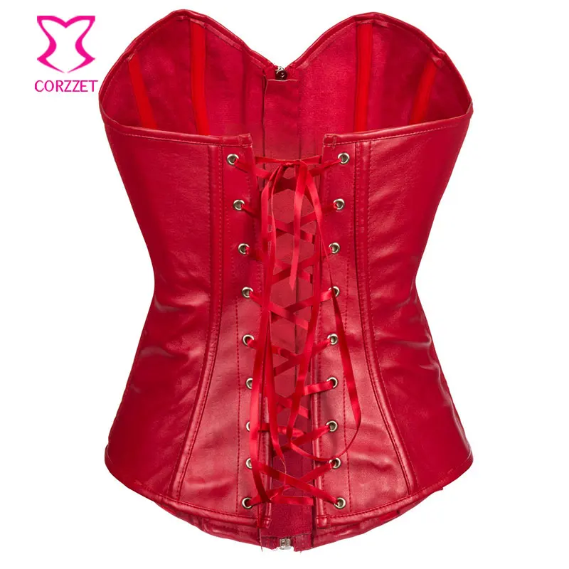Красный корсет из искусственной кожи с боковой шнуровкой бюстье топ корсеты и в