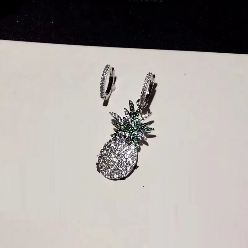 XF Горячая циркония S925 уха Pin Ананас Фрукты серьги гвоздики асимметрия AP милый