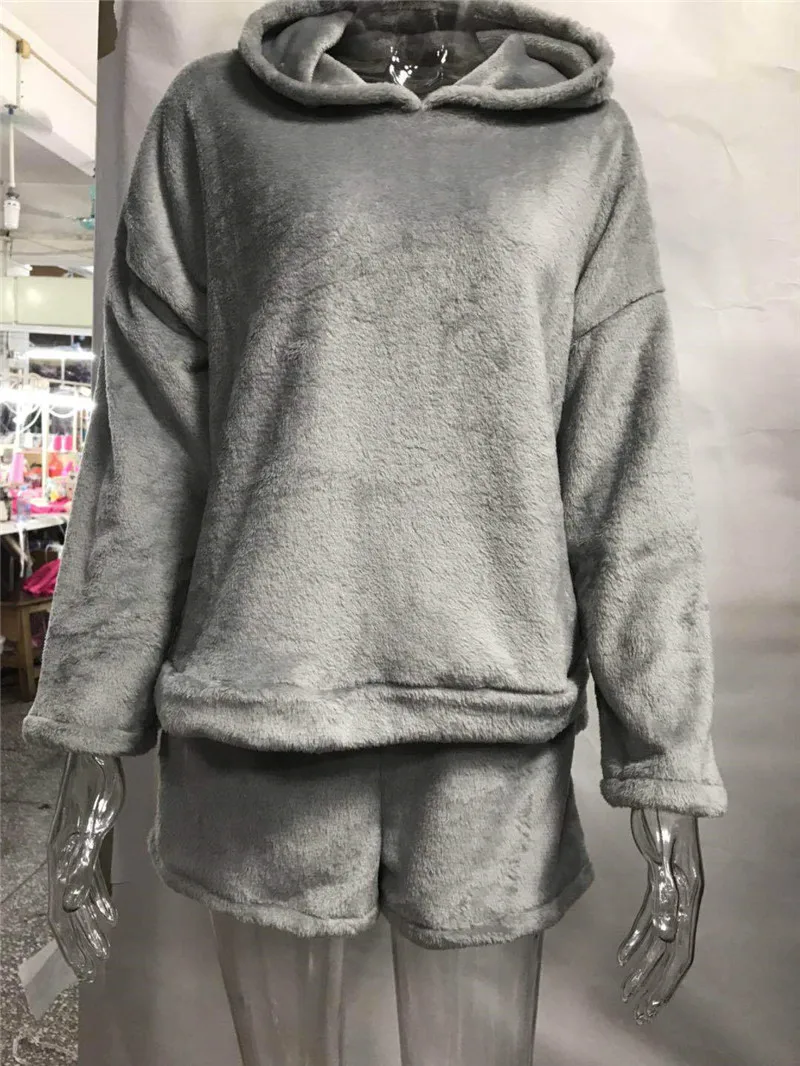 Плюс Размеры 4XL 5XL Для женщин пижамный комплект весенний Пижамный костюм Меховые пиджаки короткие штаны держать теплая Пижама, домашняя одежда, нижнее белье, одежда для сна