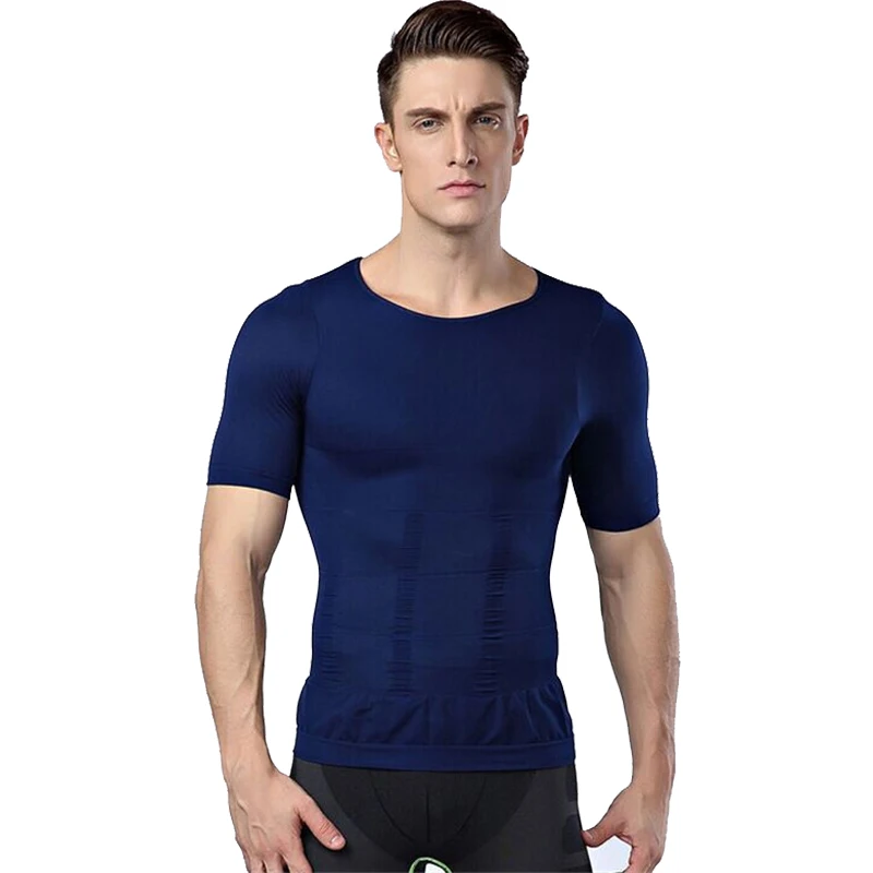 Mens posture corrector tshirt chest shaper waist belly reducer slimming stomach abdomen trimmer tights for male shapewear shirt