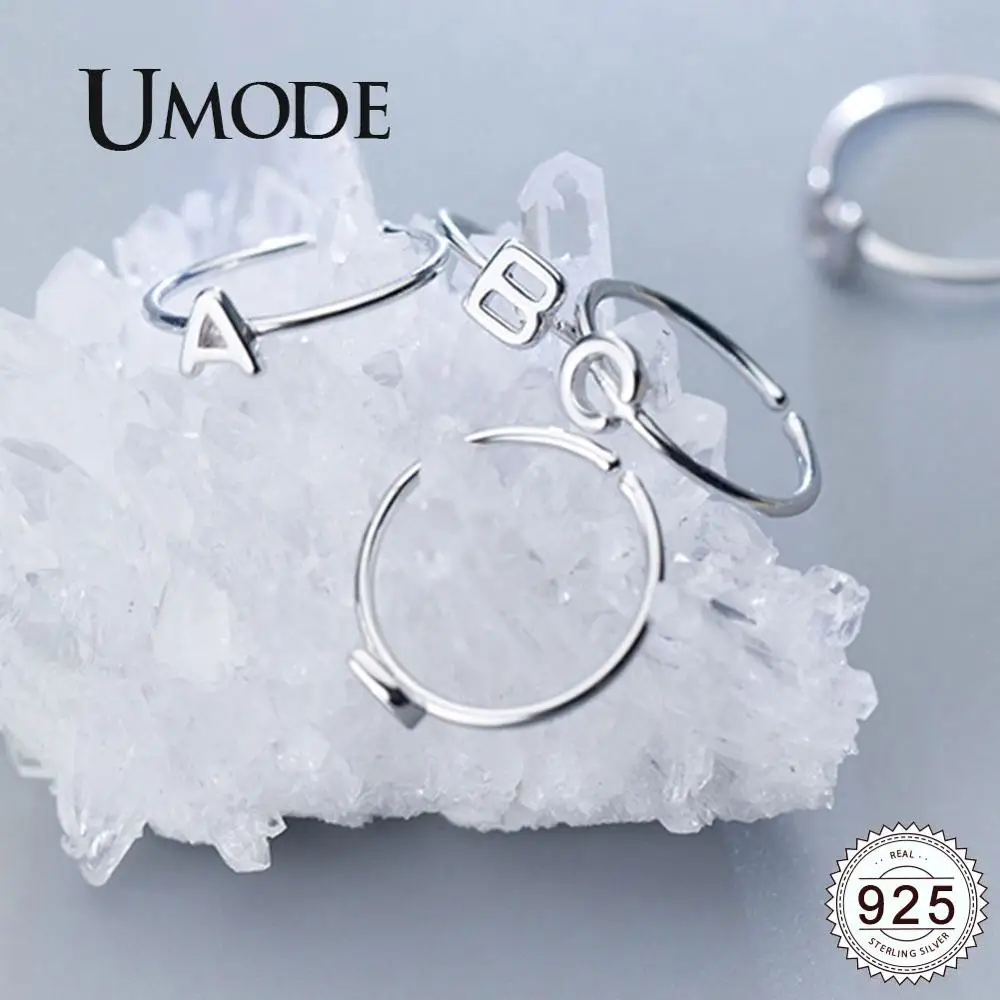 Женские серебряные кольца с буквами UMODE регулируемые Открытые Кольца из