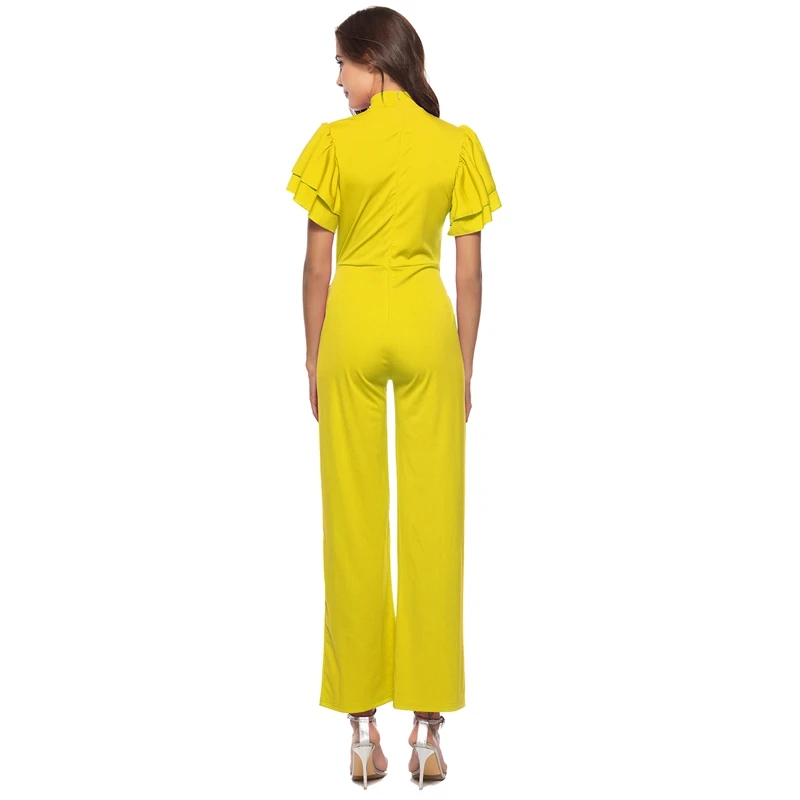 

Yilia 2021 Ruffles Sleeve Turtleneck Bodycon Sexy Summer Jumpsuits Women High Waist Solid Bandage Rompers Plus Size Playsuits