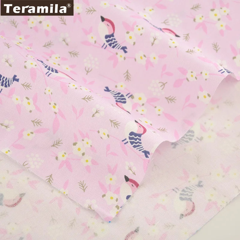 TERAMILA Cotton Fabric Pink Print Birds Designs Twill Fat Quarter Home Textile Material Bed Sheet Patchwork Quilting Tecido | Дом и сад