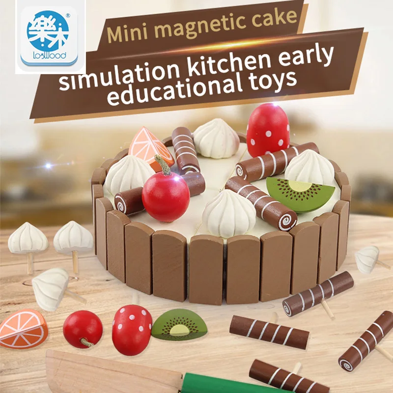 Деревянный имитационный торт и см. Каждый игрушечный размер 11 см * 3 подарок на