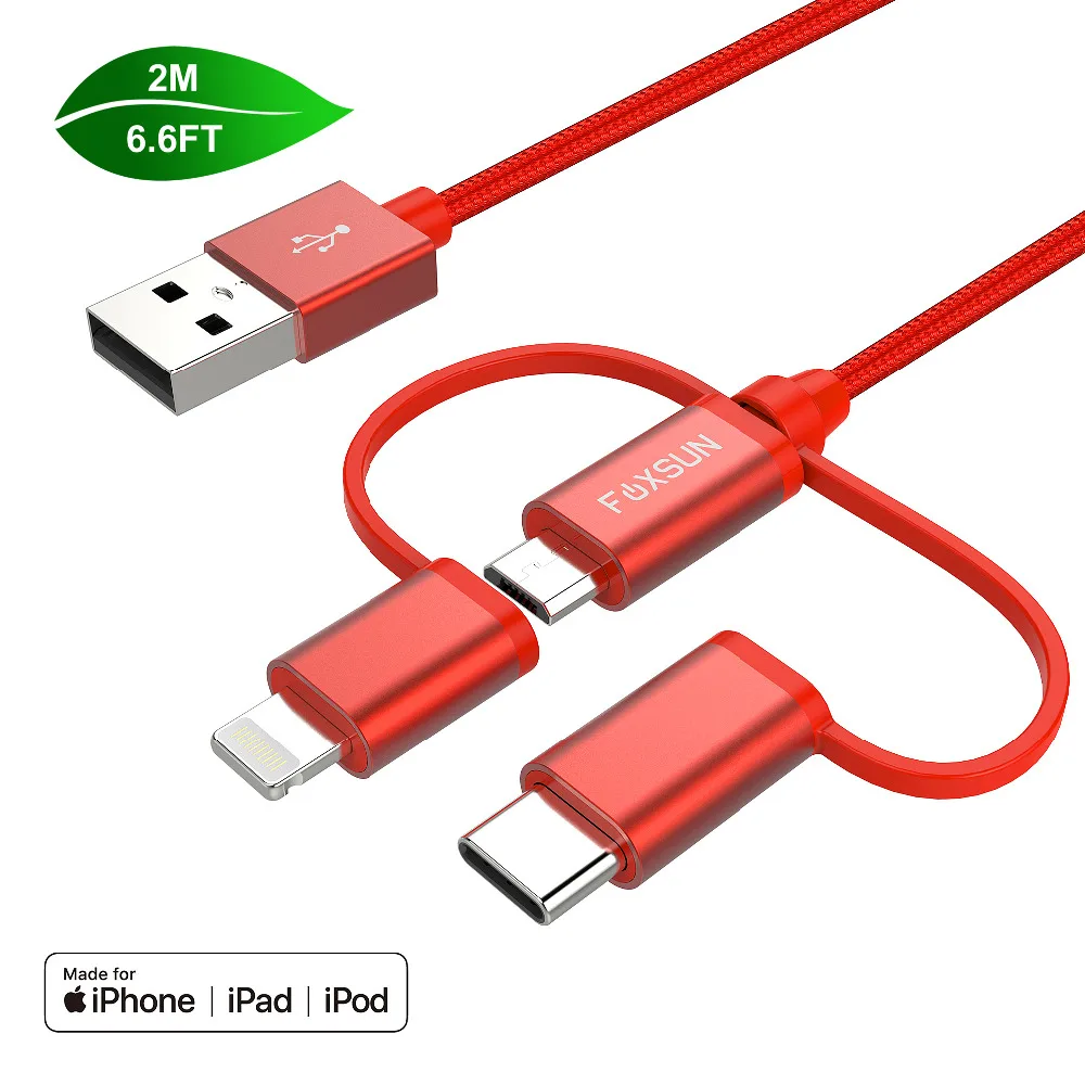 Foxsun USB кабель для iPhone X/8/7/6 MFI Сертифицированный 3 в 1 передачи данных нейлоновая