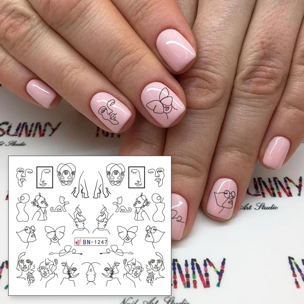 1 шт. абстрактное изображение водная наклейка для ногтей черная линия слайдер