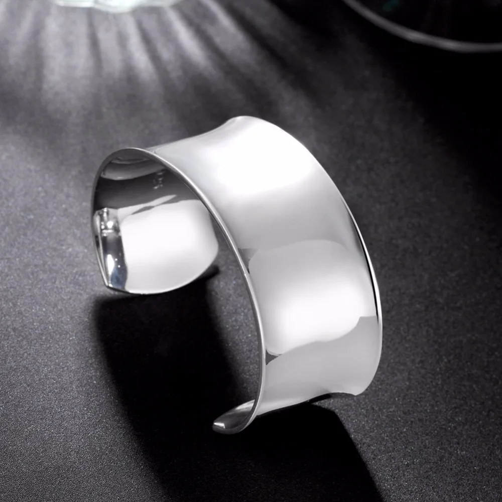 New Arrival Pure 925 stamp silver plated Bangle Bracelets Women Smooth Open Bracelet Jewelry | Украшения и аксессуары