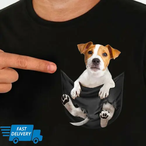 Футболка с карманом для собак Jack Russell черная футболка внутри мужчин и женщин