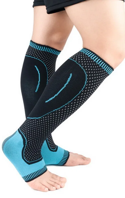 1 pair black blue 1 пара трикотажные занятий спортом, будь то Велосипедный спорт или бег гетры эластичные защита щиколотки для футбол, баскетбол, Спорт икр ноги Компрессионные Рукава - Цвет: 1 pair black blue
