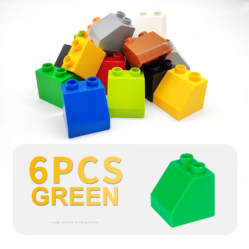 

6pcs Basic Brick 1x2 Dots Hole Short Slope Big Building Block Classic Diy Child Toy Gift Set Accessory Compatible Big Size Brick