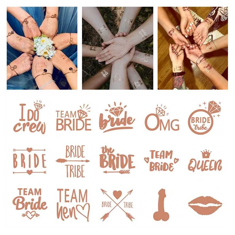 

Team Bride 10pc Bachelorette Party Bridesmaid tribe squad temporary tattoo Hen Night Golden Sticker bride to be wedding supplies