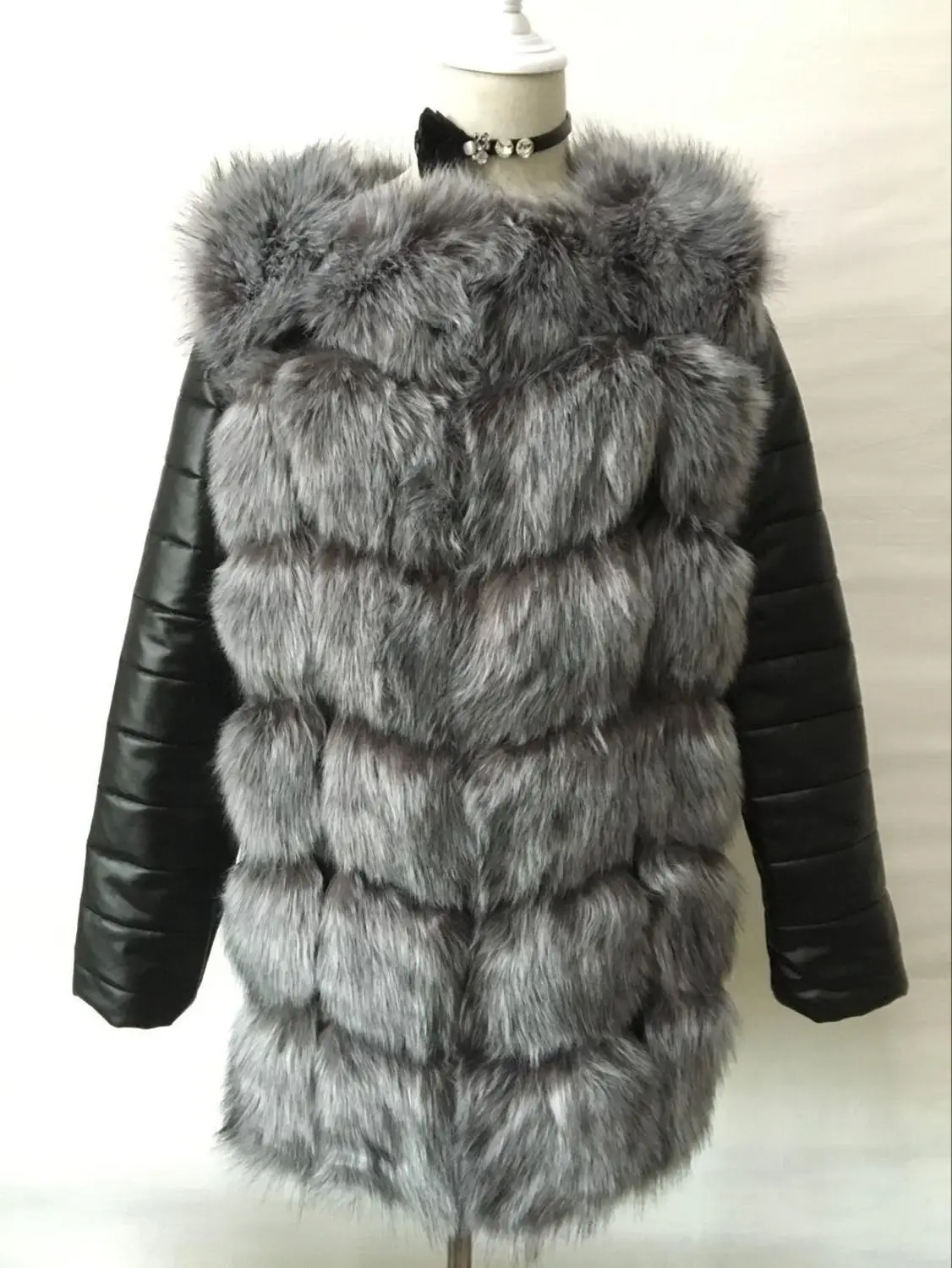 Savabien/зимнее пальто женская куртка из искусственного меха лоскутное кожаное с