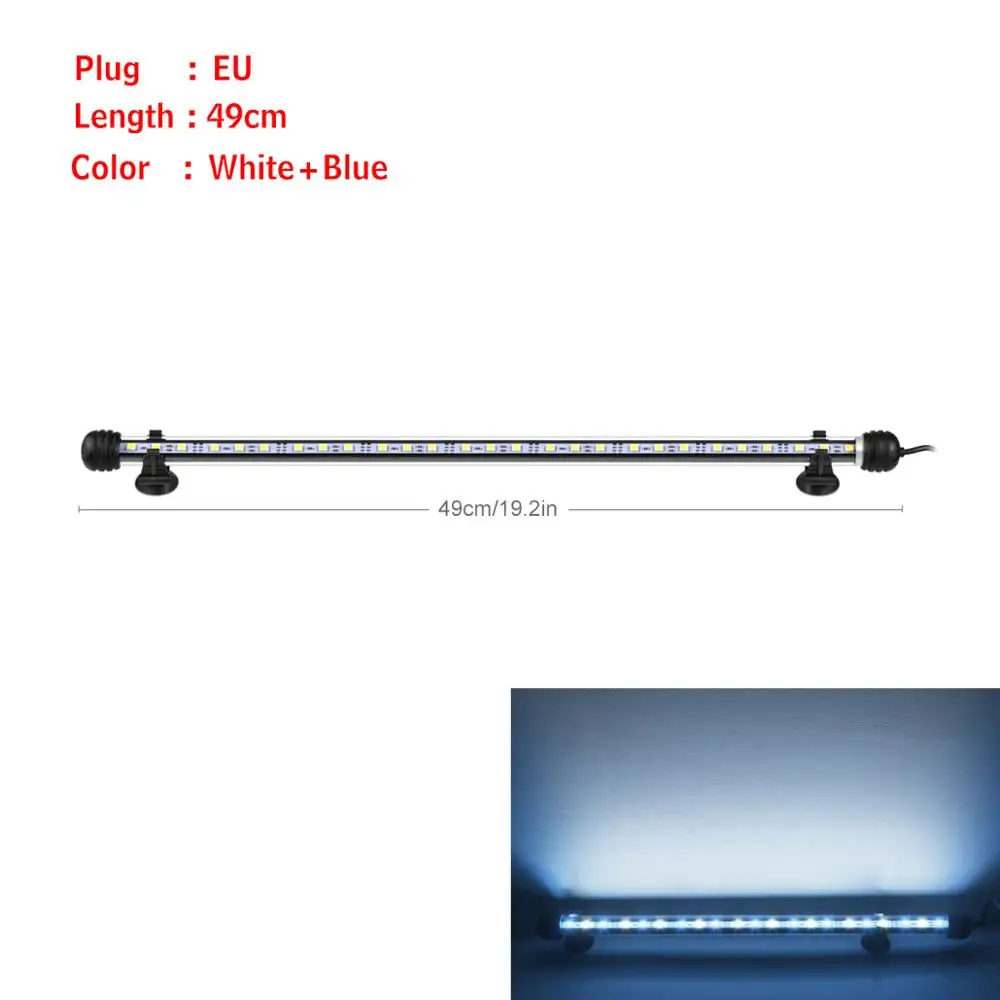 49cm-White Blue RGB светодиодный светильник для аквариума IP68 водонепроницаемый светильник для аквариума 19-49 см светильник для выращивания водных растений погружной светильник для подводного декора - Цвет: 49cm-White Blue