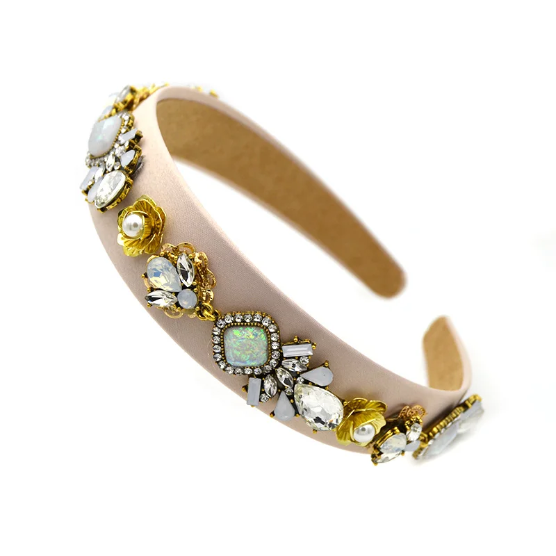 Vintage bridal headdress Gem Beads Women Flower Baroque Hairband Crystal Headband Bridal tocado boda headbands Jewelry|Украшения для