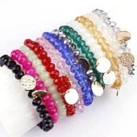 faceted crystals glass beads bracelets for women hammered metal disc charm elastic beaded bracelets jewelry beads bracelets