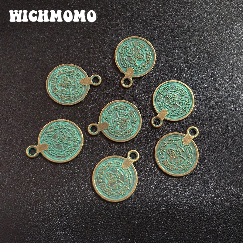 10pcs/bag 18MM Handmade Retro Patina Plated Zinc Alloy Green Round Coin Charms For DIY Accessories