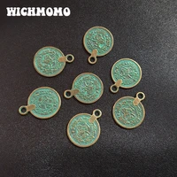 10pcsbag 18mm handmade retro patina plated zinc alloy green round coin charms for diy accessories