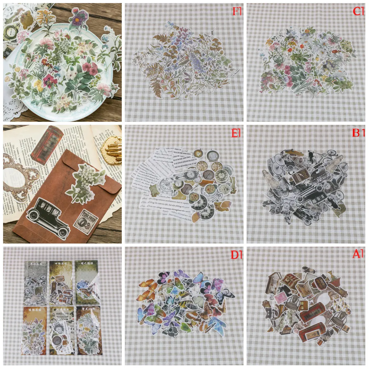 36pcs/60pcs white black retro flower truck Instruments/ stamp Sticker Seal envelope scrapbook gift decor | Дом и сад
