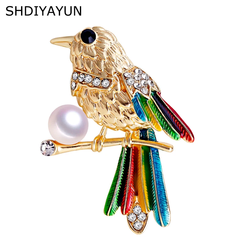 SHDIYAYUN 2019 New Bird Brooch Natural Freshwater Pearl Animal Gold Pins for Women Wedding Jewelry Women's Accessories | Украшения и