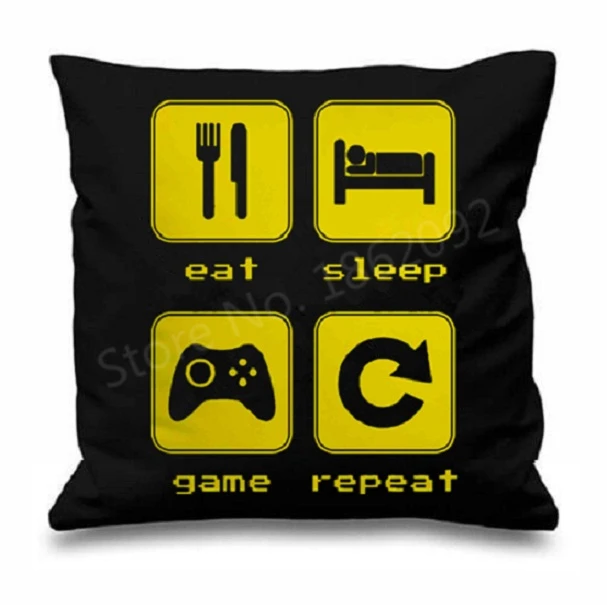 

Eat Sleep подушка для игр крышка "," Eat Sleep игры повторяют Подушка Чехол смешной черный пользовательские геймер подарки домашнего декора автомоби...