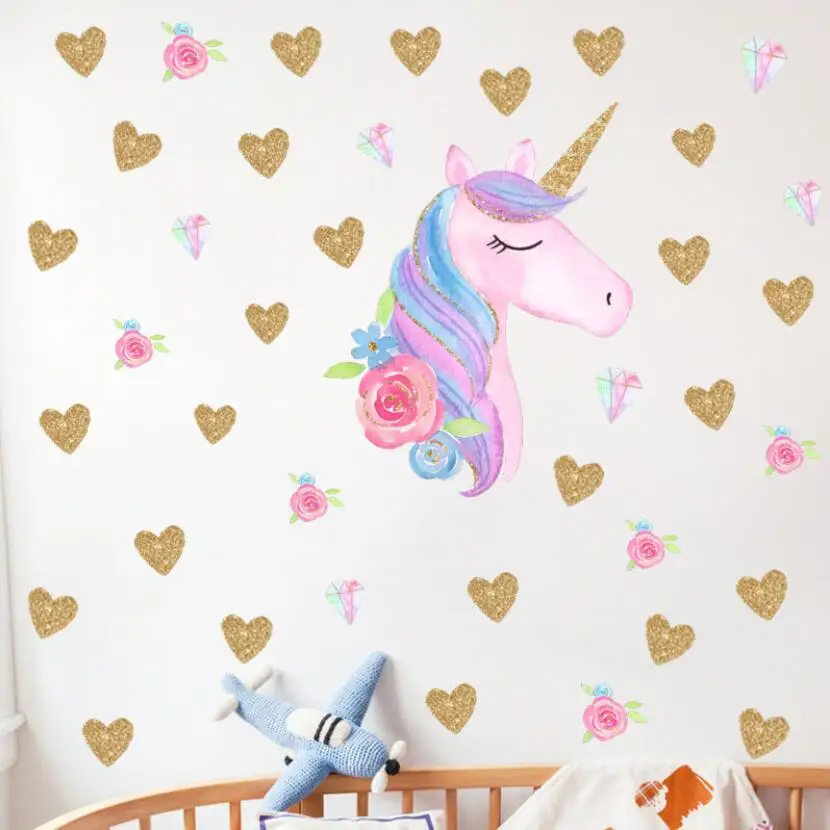 

2019 Beautiful 3d Unicorn Stickers Kids Room Wall Decor Baby Girl Bedroom Decor Sticker Wall diy Children Adesivo de Parede W147
