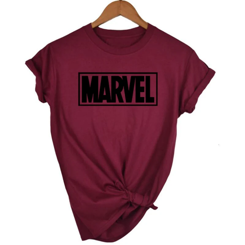 Летняя футболка с надписью MARVEL, Женская Повседневная футболка с коротким рукавом, женские топы размера плюс, Забавные футболки