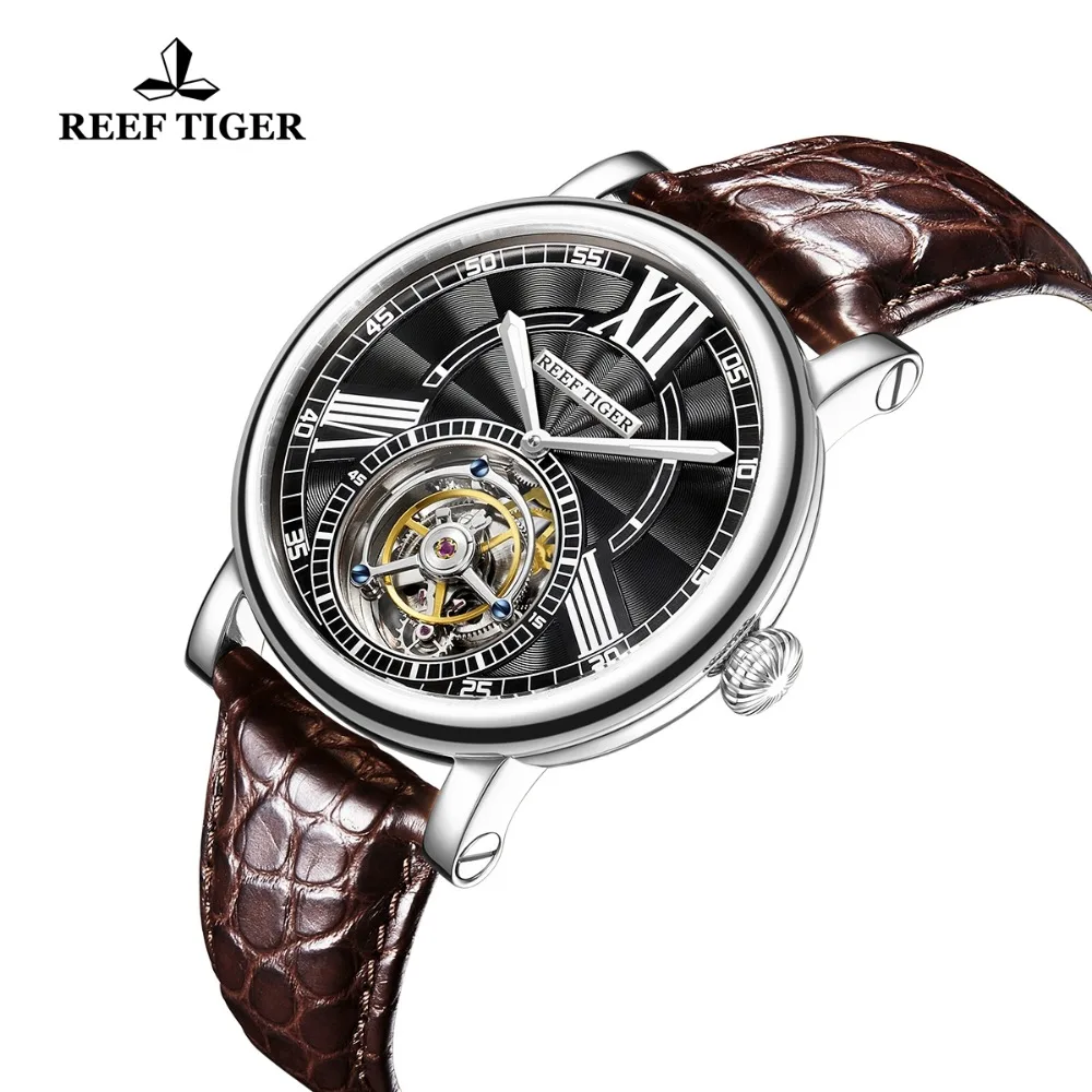 Риф Тигр/RT Роскошные мужские часы Tourbillon автоматические часы стальной ремешок аллигатора водонепроницаемые повседневные часы RGA1999
